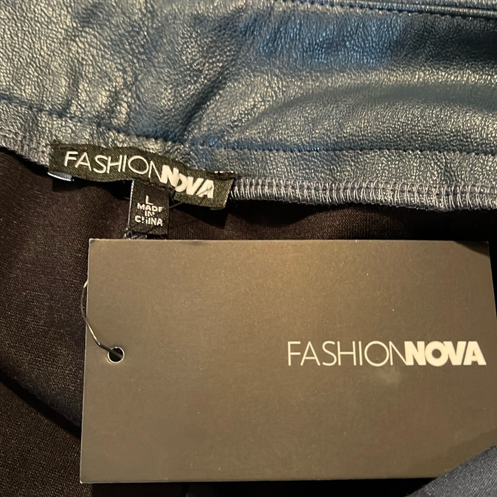 Fashion Nova Ericka Faux Leather Pants Blue Ankle Style Size L NWT - Picture 7 of 12